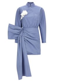 self-portrait Blue Cotton Tie Side Mini Dress Blue