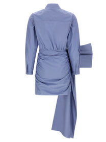 self-portrait Blue Cotton Tie Side Mini Dress Blue