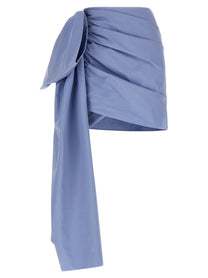 self-portrait Blue Cotton Tie Side Mini Skirt Blue