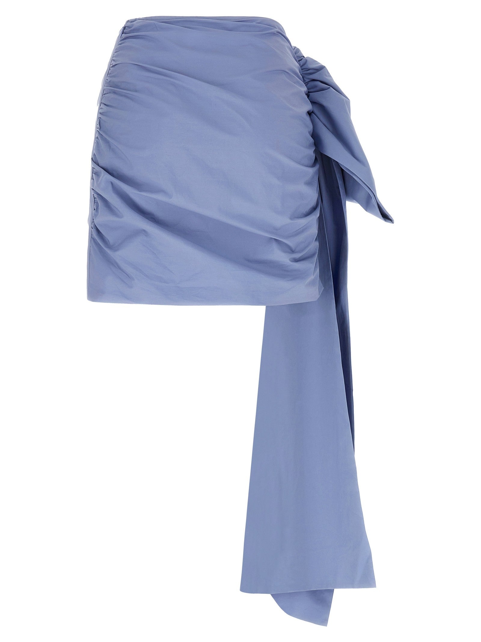 self-portrait Blue Cotton Tie Side Mini Skirt Blue