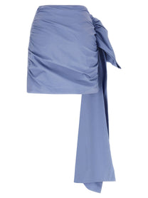self-portrait Blue Cotton Tie Side Mini Skirt Blue
