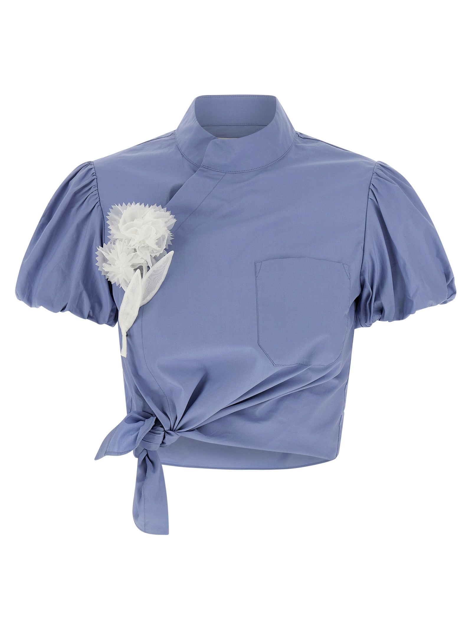 self-portrait Blue Cotton Tie Side Top Blue