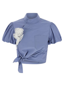 self-portrait Blue Cotton Tie Side Top Blue