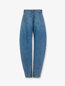 ALAÏA Women's Blue Denim Jeans Beige
