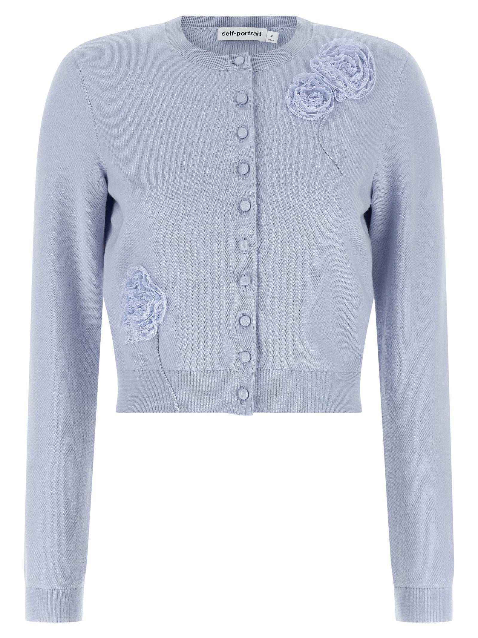 self-portrait Blue Flower Knit Cardigan Blue