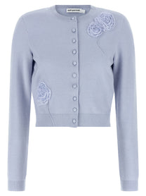 self-portrait Blue Flower Knit Cardigan Blue
