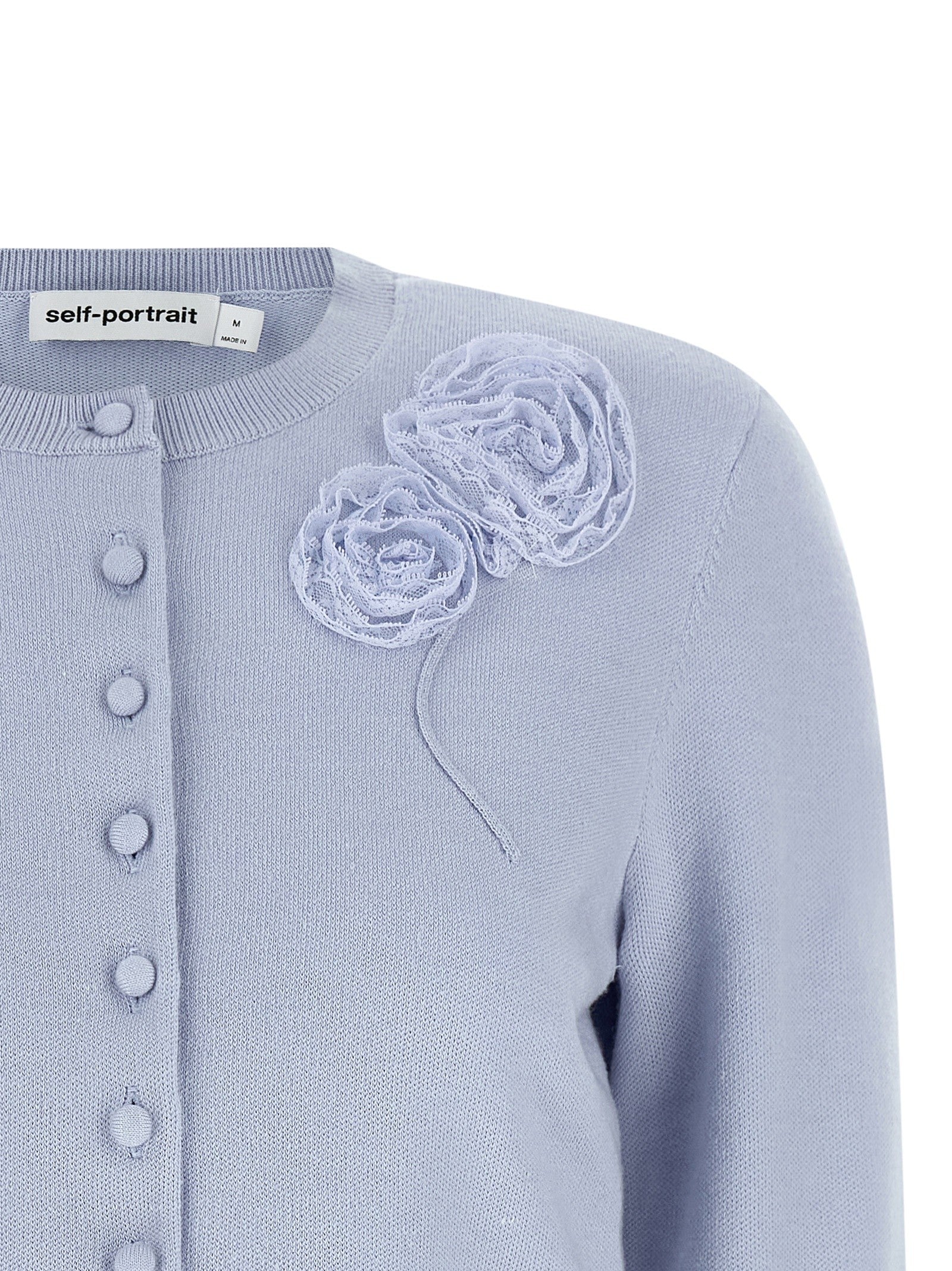 self-portrait Blue Flower Knit Cardigan Blue