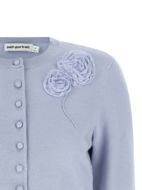self-portrait Blue Flower Knit Cardigan Blue
