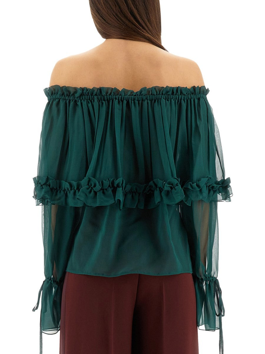 Saint Laurent Women's Blue in Silk Green, view 3
