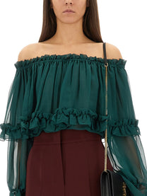 Saint Laurent Women's Blue in Silk Green, view 4
