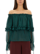 Saint Laurent Women's Blue in Silk Green