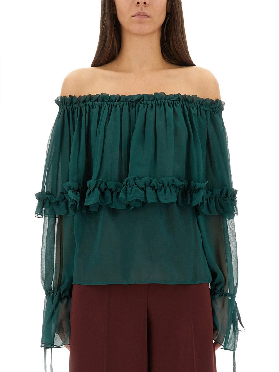 Saint Laurent Women's Blue in Silk Green