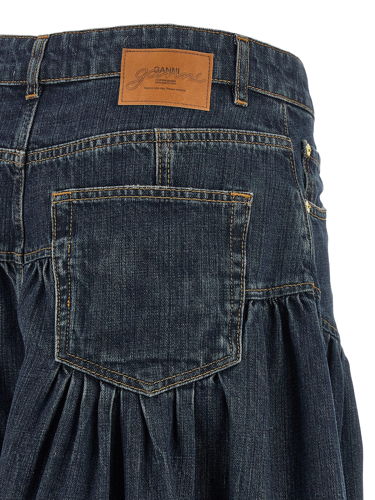 Ganni Blue Slub Denim Skirt Blue