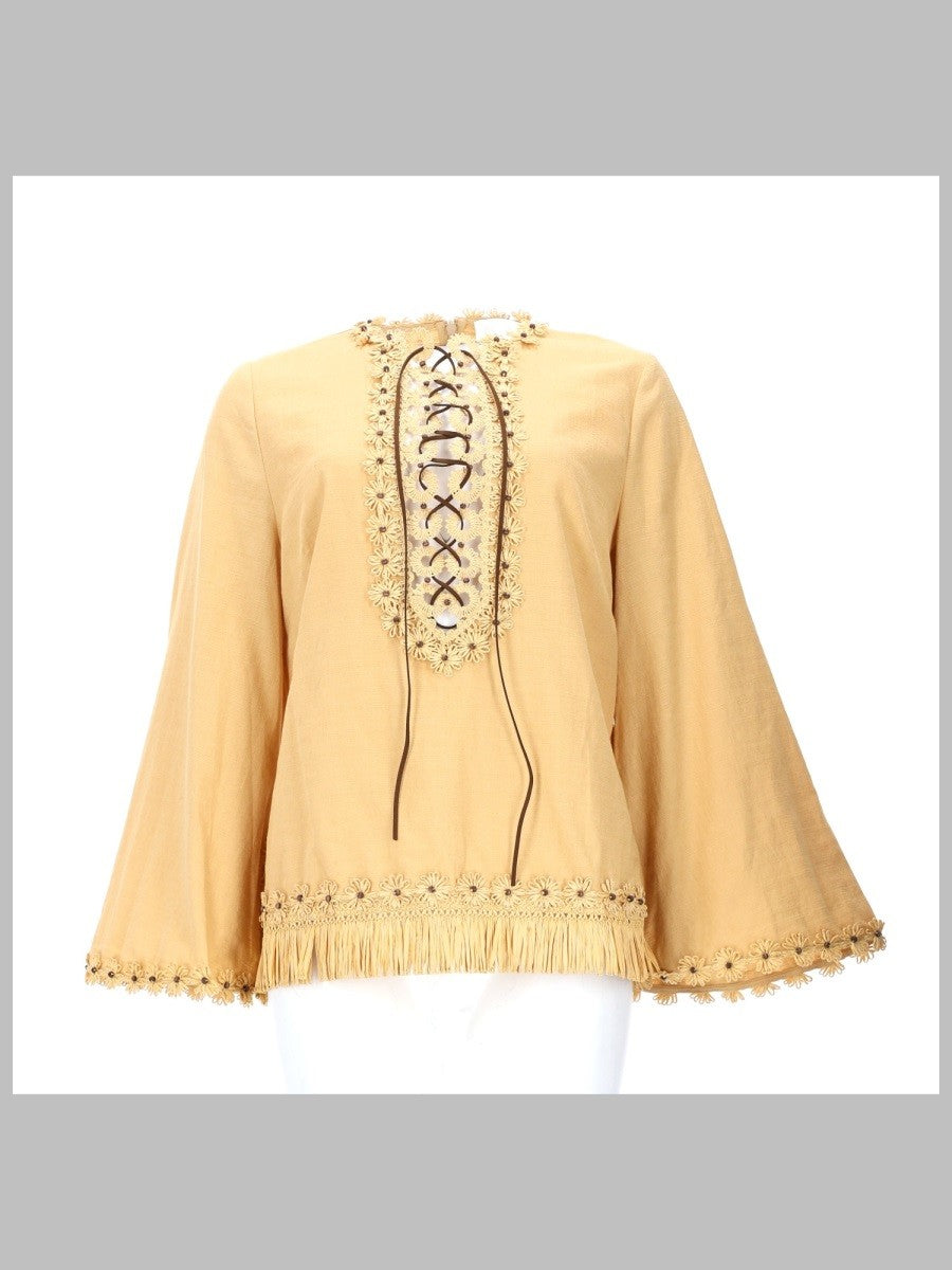 Zimmermann Women's Blusa Con Frange Beige