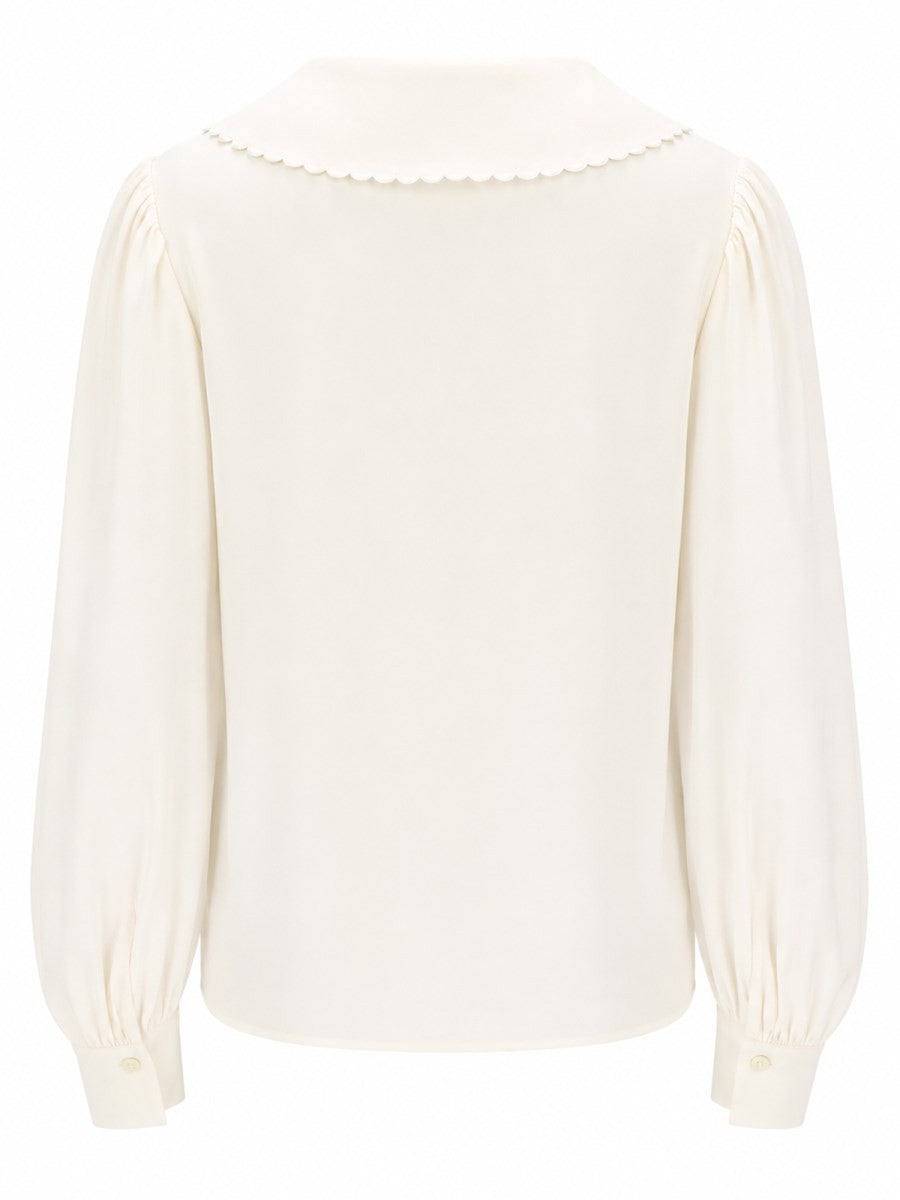 Chloé Women's Blouse with Sleeves Sbuffo in Crêpe DE Chine White, view 3