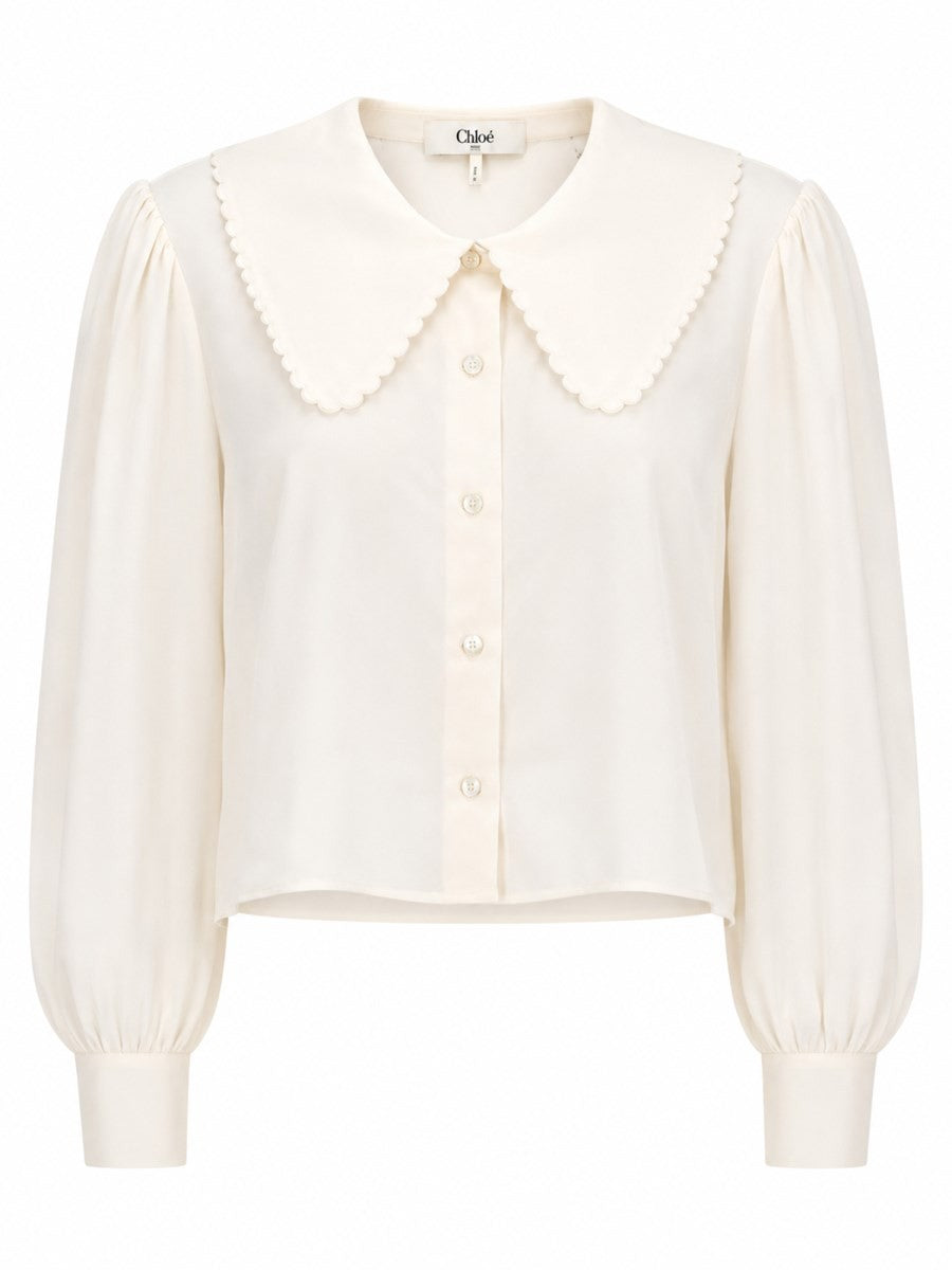 Chloé Women's Blouse with Sleeves Sbuffo in Crêpe DE Chine White