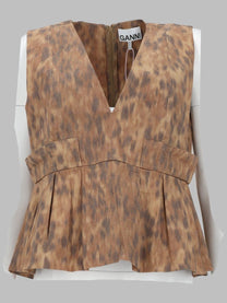 Ganni Women's Blusa in Cotone Con Stampa Beige