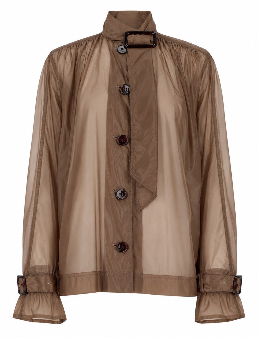 Saint Laurent Women's Blusa in Nylon Con Collo Lavallière Beige