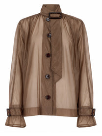Saint Laurent Women's Blusa in Nylon Con Collo Lavallière Beige