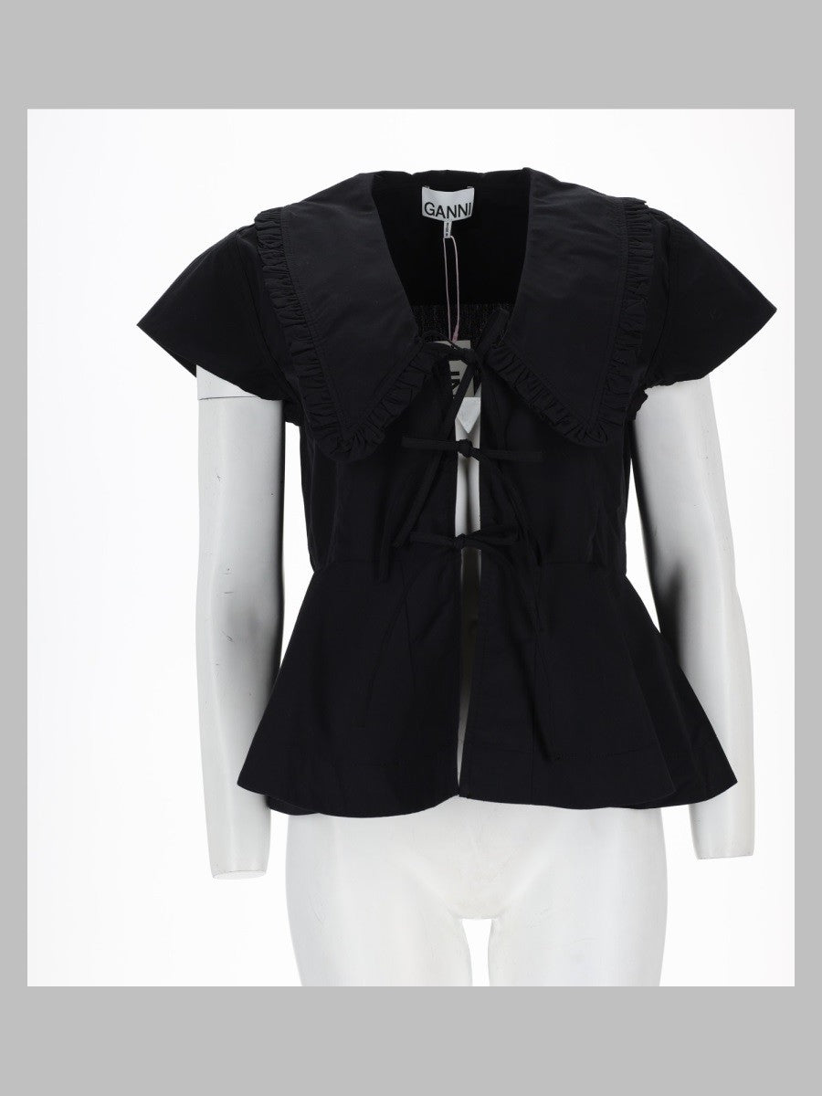 Ganni Women's Blusa in Popeline Di Cotone Black