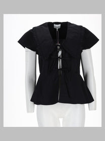 Ganni Women's Blusa in Popeline Di Cotone Black