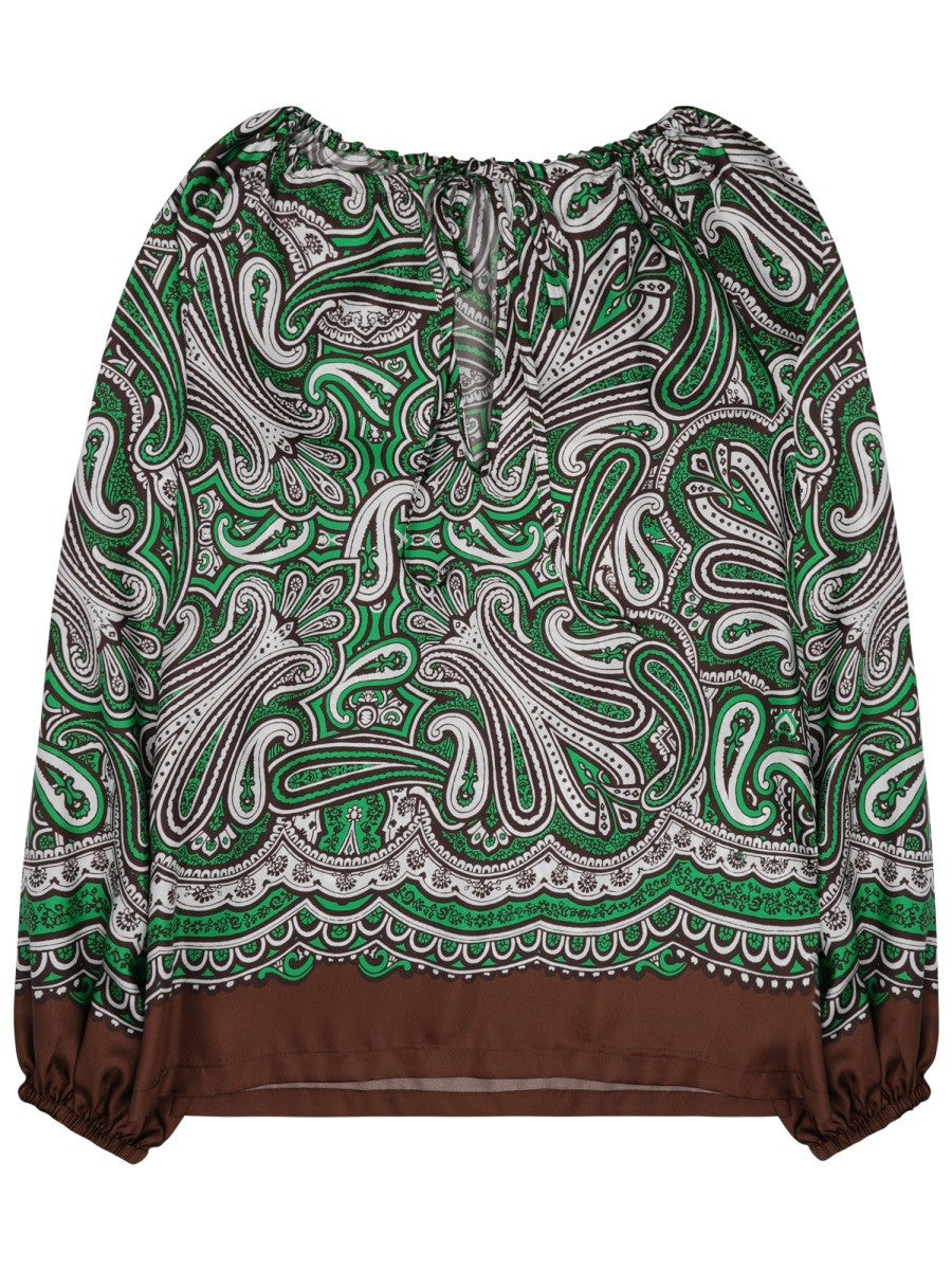 Parosh Women's Silk Blouse with Print Paisley Green