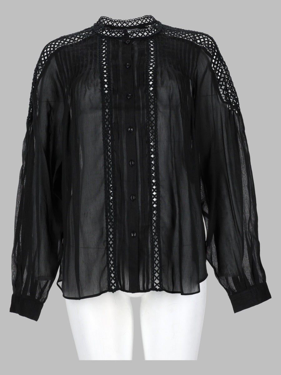 Isabel Marant Étoile Women's Blusa Polda Plissettata in Misto Lino Black