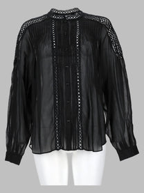 Isabel Marant Étoile Women's Blusa Polda Plissettata in Misto Lino Black