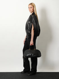 Balenciaga Women's Bolero Bowling Medium Leather Bag Black, view 2