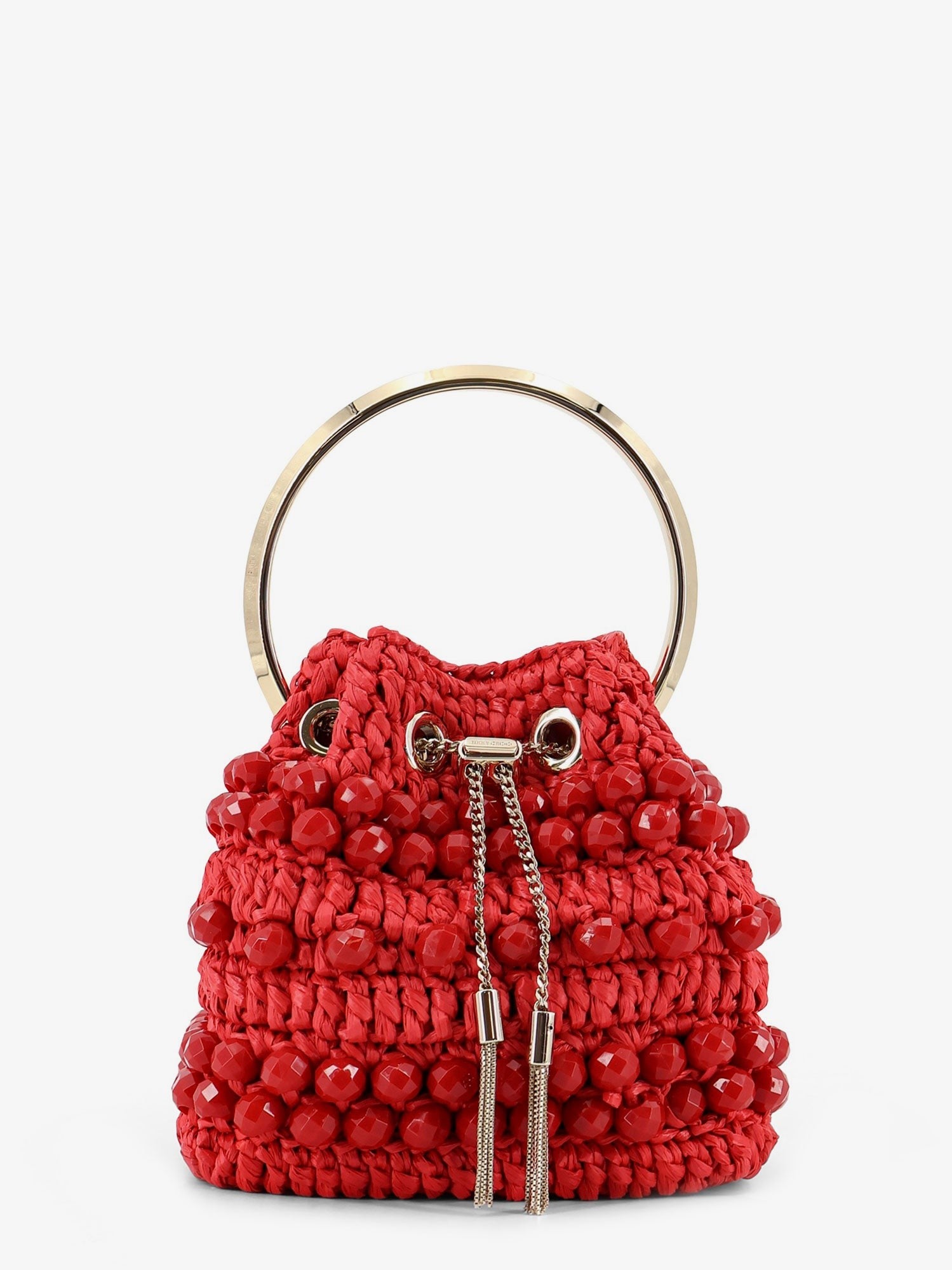 Jimmy Choo Women's Bon Bon Raffia Bucket Bag Red