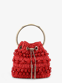 Jimmy Choo Women's Bon Bon Raffia Bucket Bag Red