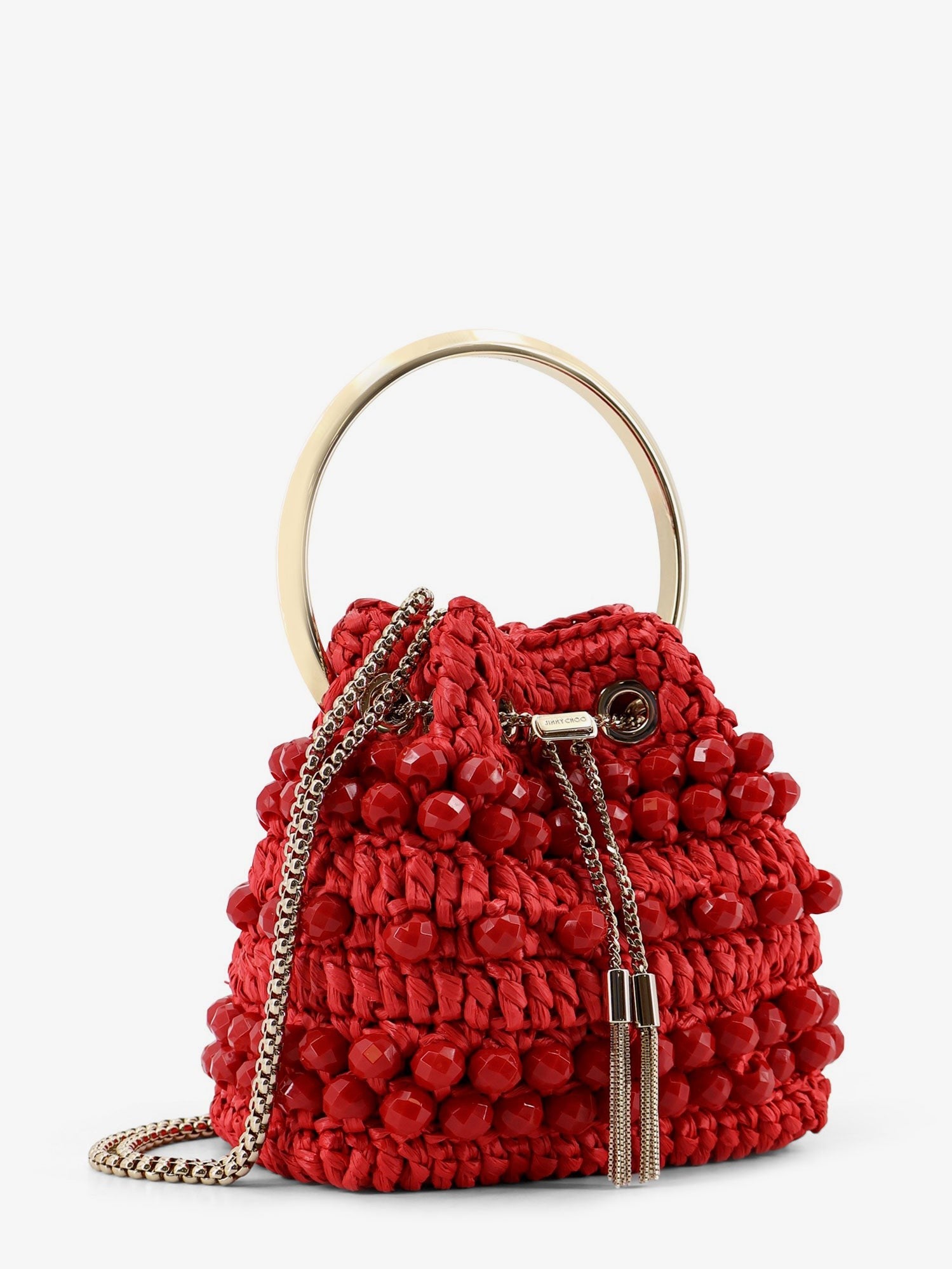 Jimmy Choo Women's Bon Bon Raffia Bucket Bag Red