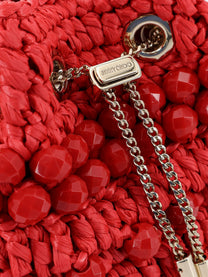 Jimmy Choo Women's Bon Bon Raffia Bucket Bag Red