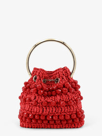 Jimmy Choo Women's Bon Bon Raffia Bucket Bag Red