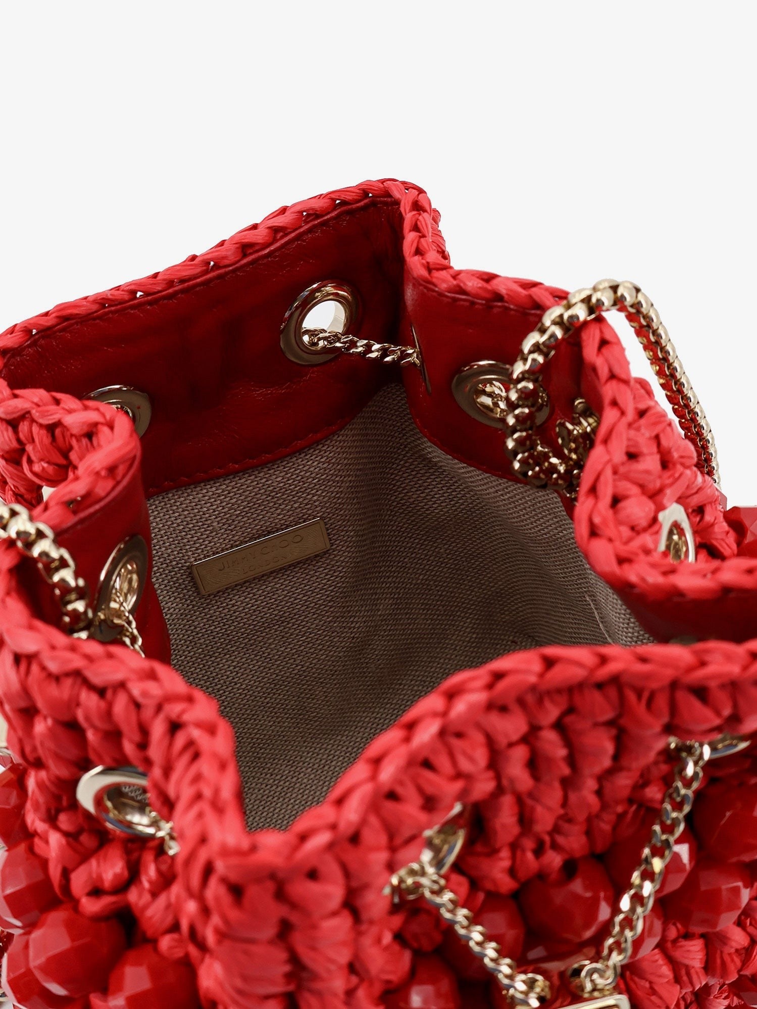 Jimmy Choo Women's Bon Bon Raffia Bucket Bag Red
