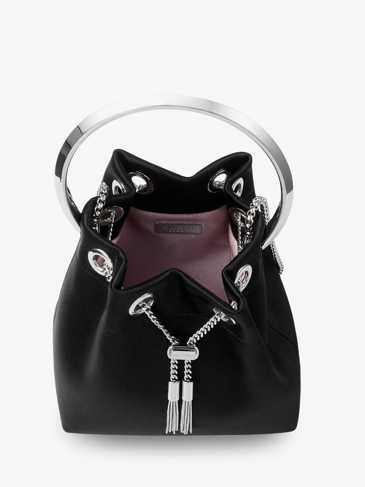 Jimmy Choo Women's Bon Bon Satin Bucket Bag Black, view 4