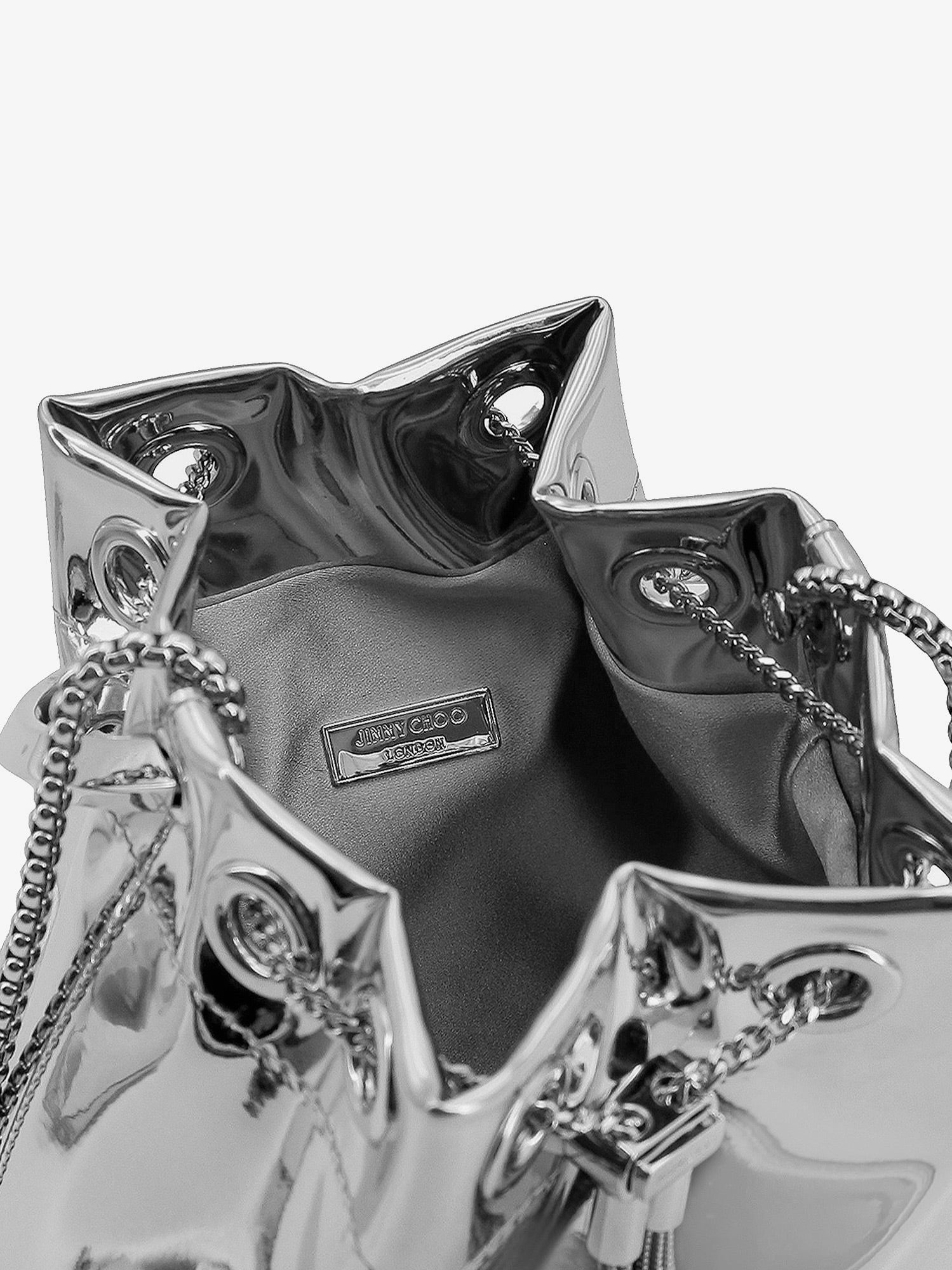 Jimmy Choo Women's Bonbon Bucket Bag in Mirrored Fabric Silver