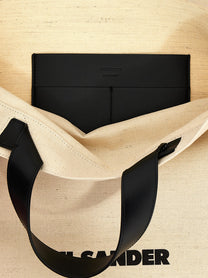 Jil Sander Border Book Tote Square Shopping Bag White