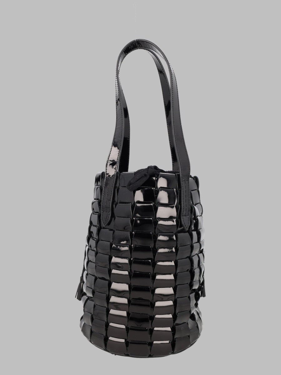 Dragon Diffusion Women's Borsa Secchiello in Pelle Intrecciata Lucida Black