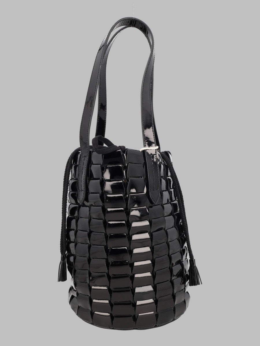 Dragon Diffusion Women's Borsa Secchiello in Pelle Intrecciata Lucida Black