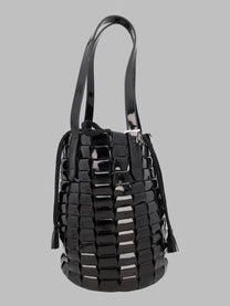Dragon Diffusion Women's Borsa Secchiello in Pelle Intrecciata Lucida Black