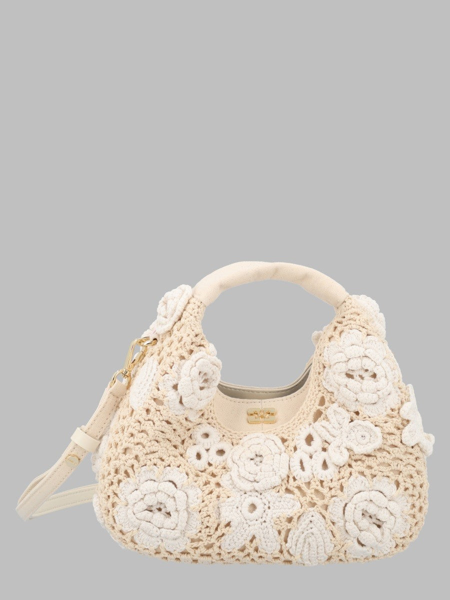 Ganni Women's Borsa Hobo Mini in Crochet Beige