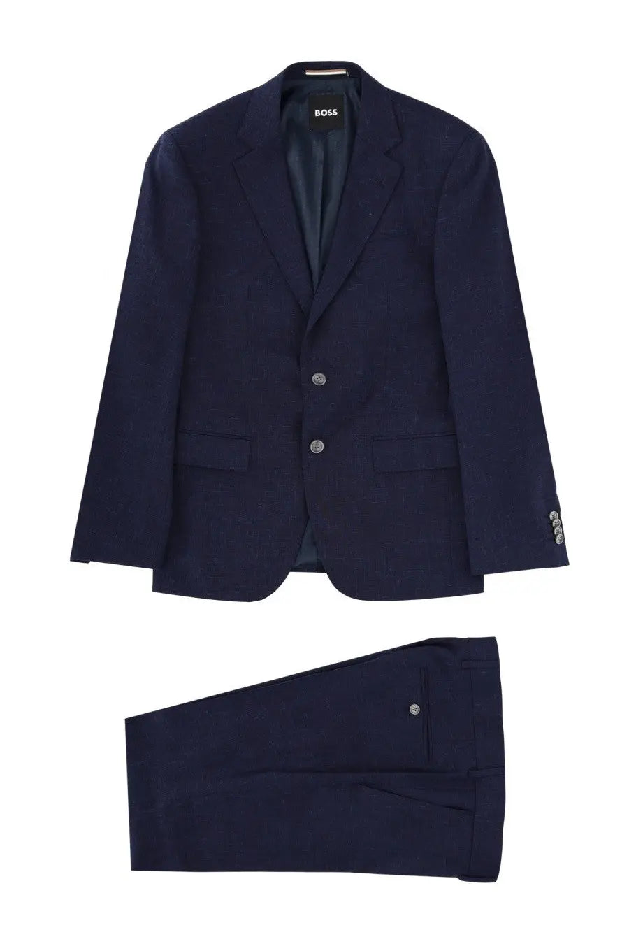 Navy blue boss men’s abito due pezzi suit with subtle micromotivo texture including jacket and matching trousers