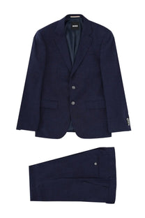 Navy blue boss men’s abito due pezzi suit with subtle micromotivo texture including jacket and matching trousers