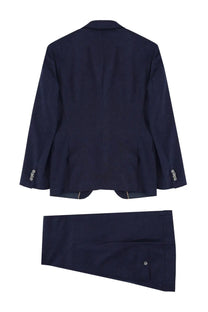 Navy blue wool BOSS men’s abito due pezzi blue suit with three-button cuffs and single button pants pocket