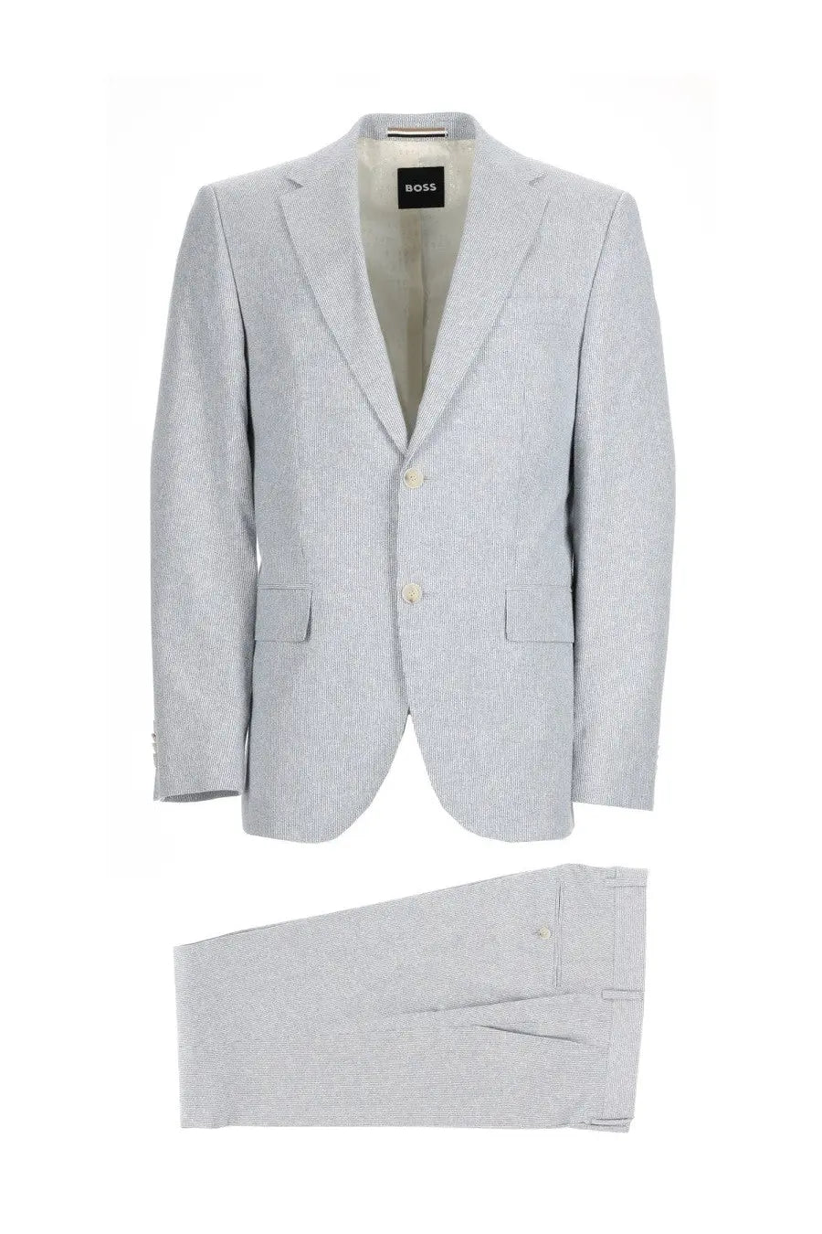 BOSS men’s abito due pezzi Jeckson grey light gray wool blazer with subtle pattern and matching trousers