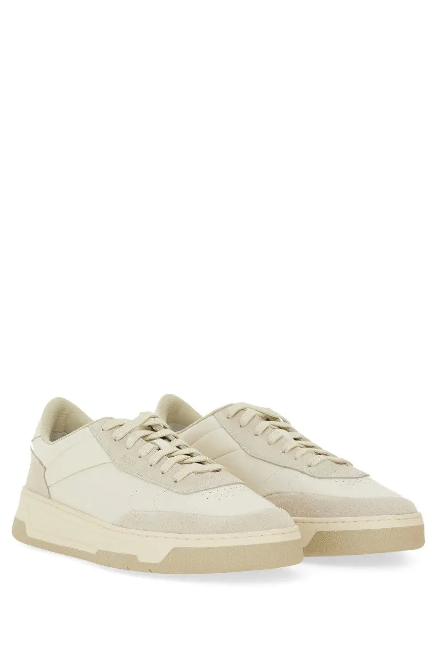 Cream-colored leather boss men’s baltimore tenn sneaker white with minimalist design and beige rubber sole
