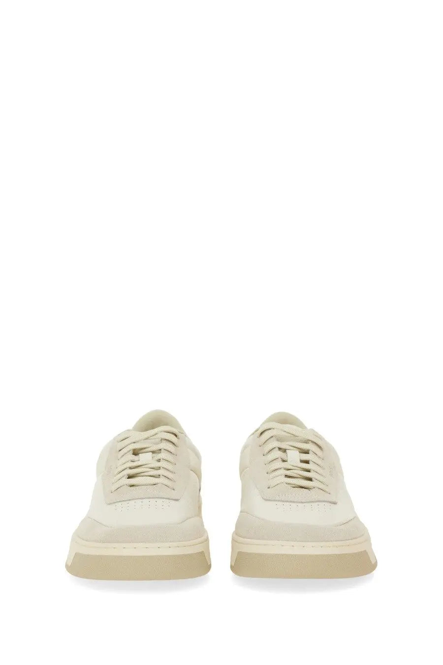 BOSS men’s Baltimore Tenn sneaker white featuring cream-colored suede low-top design with chunky rubber sole