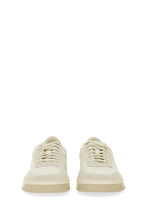 BOSS men’s Baltimore Tenn sneaker white featuring cream-colored suede low-top design with chunky rubber sole