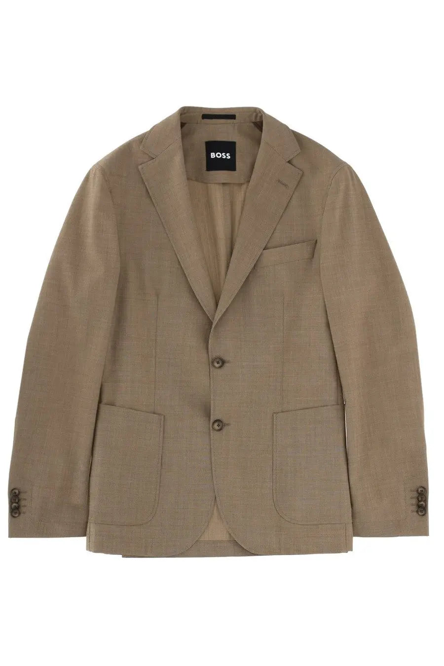 BOSS men’s blazer Hanry beige textured linen single-breasted design with subtle button detailing
